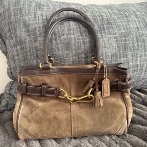 Coach Vintage Brown Suede Handbag with Gold Accents